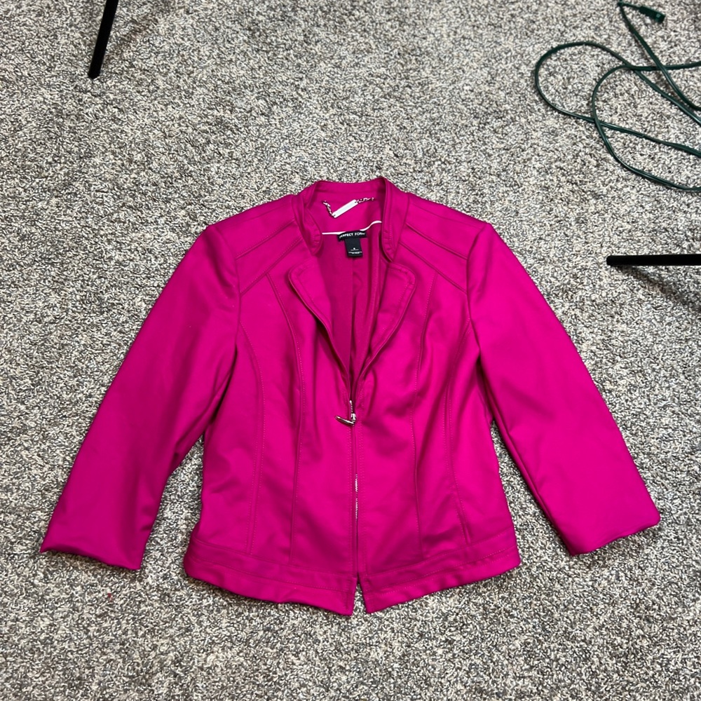 WHBM BLAZER JACKET HOT PINK 3/4 SLEEVES STRETCH SILVER ZIPPER SIZE 8 MEDIUM - Picture 15 of 16